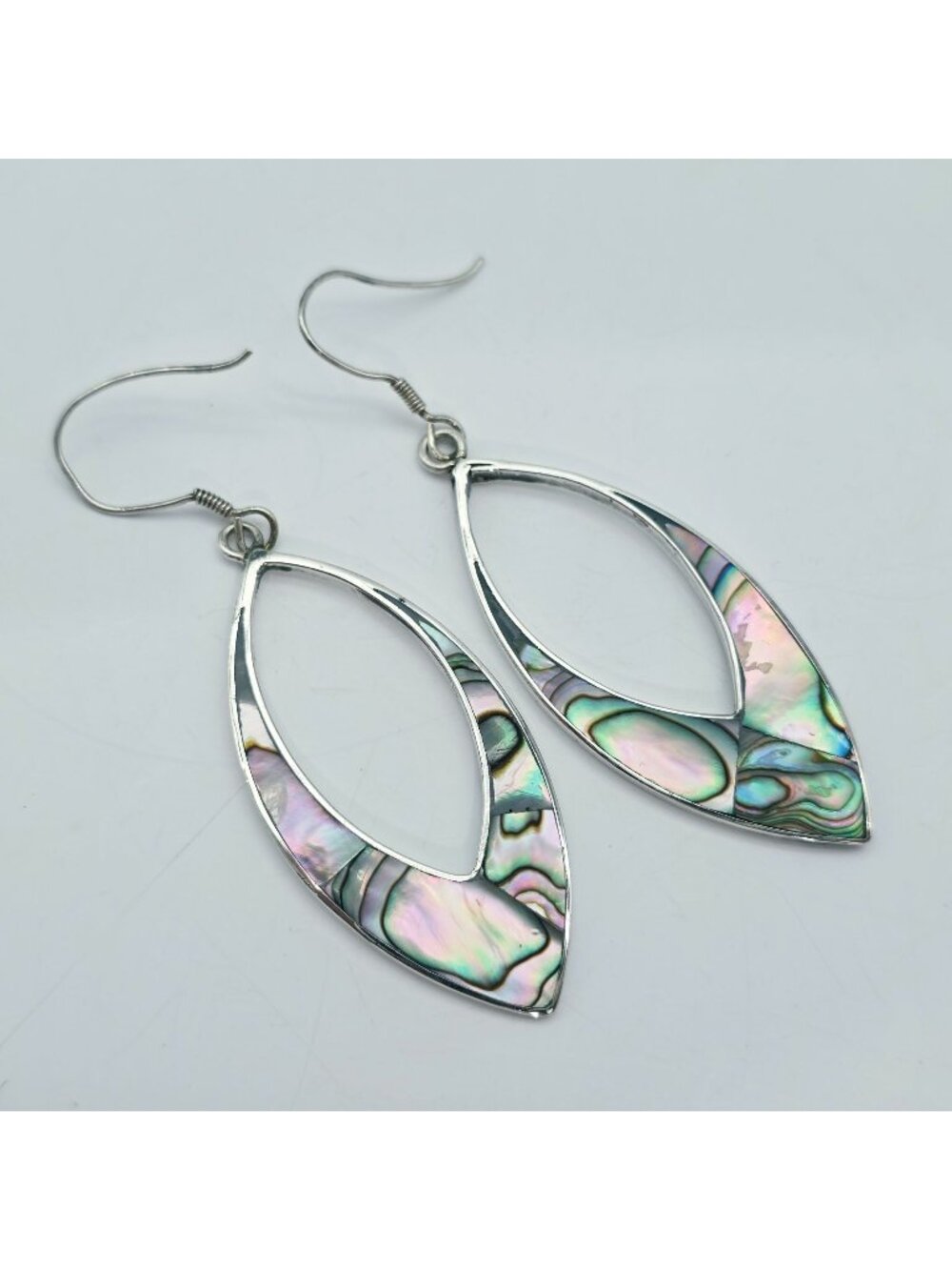 Silver Abalone Teardrop Dangle Earrings Handmade 925 Sterling Hook Design